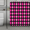 Deep Pink And Black Argyle Pattern Print Polyester Shower Curtain