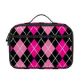 Deep Pink And Black Argyle Pattern Print Portable Lunch Bag