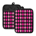 Deep Pink And Black Argyle Pattern Print Pot Holders With Pocket