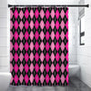 Deep Pink And Black Argyle Pattern Print Premium Shower Curtain