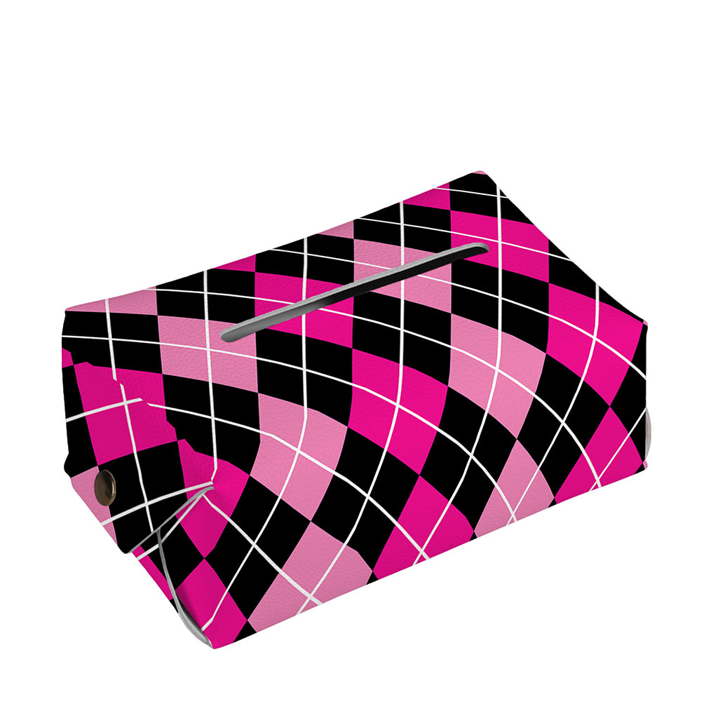 Deep Pink And Black Argyle Pattern Print Rectangle Tissue Box Cover