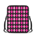 Deep Pink And Black Argyle Pattern Print Rectangular Crossbody Bag