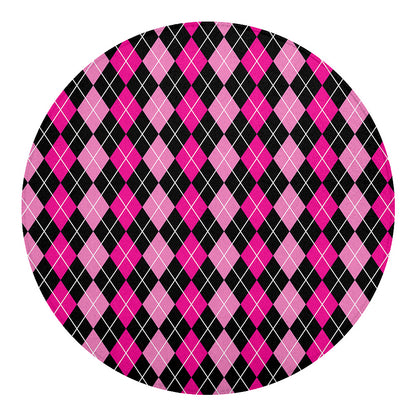 Deep Pink And Black Argyle Pattern Print Round Blanket