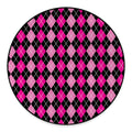 Deep Pink And Black Argyle Pattern Print Round Floor Mat