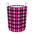 Deep Pink And Black Argyle Pattern Print Round Laundry Basket