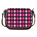 Deep Pink And Black Argyle Pattern Print Saddle Bag