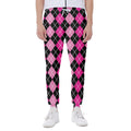 Deep Pink And Black Argyle Pattern Print Joggers
