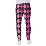 Deep Pink And Black Argyle Pattern Print Scuba Joggers