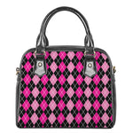 Deep Pink And Black Argyle Pattern Print Shoulder Handbag