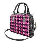 Deep Pink And Black Argyle Pattern Print Shoulder Handbag
