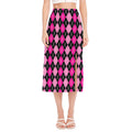 Deep Pink And Black Argyle Pattern Print Side Slit Midi Skirt