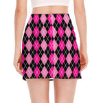 Deep Pink And Black Argyle Pattern Print Side Slit Mini Skirt