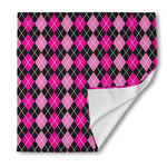 Deep Pink And Black Argyle Pattern Print Silk Bandana