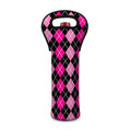 Deep Pink And Black Argyle Pattern Print Single Neoprene Wine Tote
