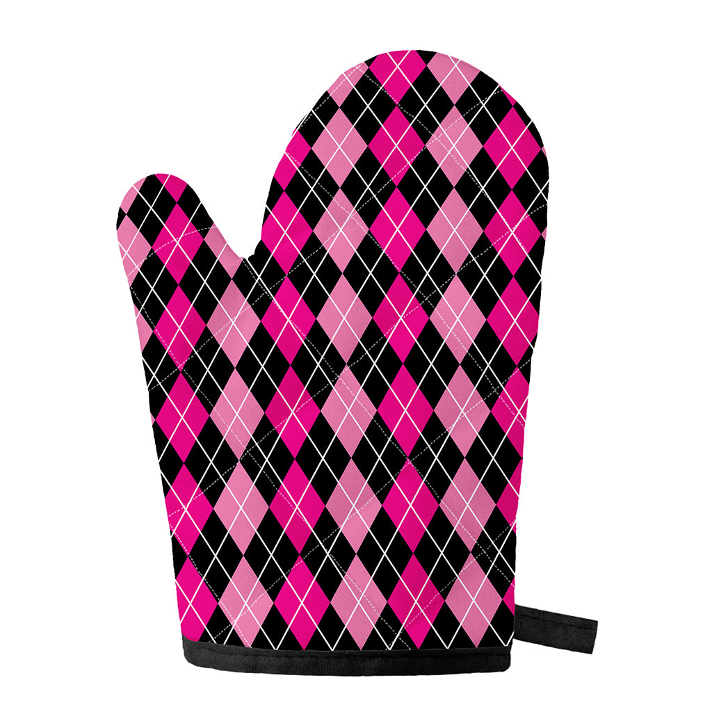 Deep Pink And Black Argyle Pattern Print Single Oven Mitt