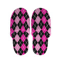 Deep Pink And Black Argyle Pattern Print Slippers