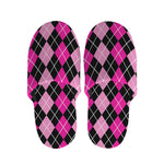 Deep Pink And Black Argyle Pattern Print Slippers