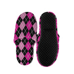Deep Pink And Black Argyle Pattern Print Slippers