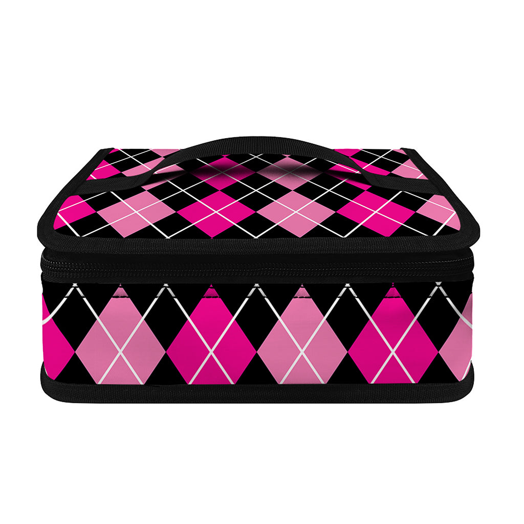 Deep Pink And Black Argyle Pattern Print Small Lunch Bag