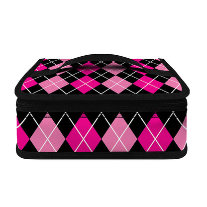 Deep Pink And Black Argyle Pattern Print Small Lunch Bag