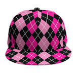 Deep Pink And Black Argyle Pattern Print Snapback Cap
