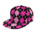 Deep Pink And Black Argyle Pattern Print Snapback Cap