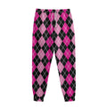Deep Pink And Black Argyle Pattern Print Sweatpants