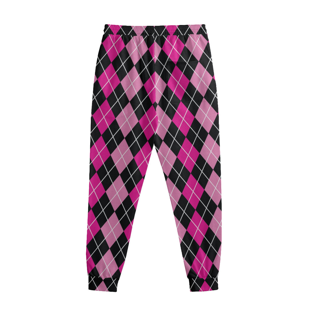 Deep Pink And Black Argyle Pattern Print Sweatpants