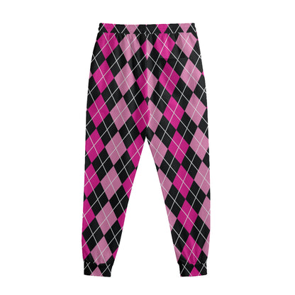 Deep Pink And Black Argyle Pattern Print Sweatpants
