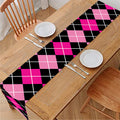 Deep Pink And Black Argyle Pattern Print Table Runner