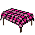 Deep Pink And Black Argyle Pattern Print Tablecloth