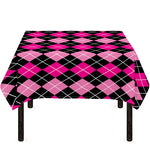 Deep Pink And Black Argyle Pattern Print Tablecloth