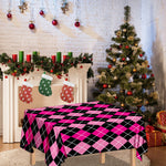 Deep Pink And Black Argyle Pattern Print Tablecloth