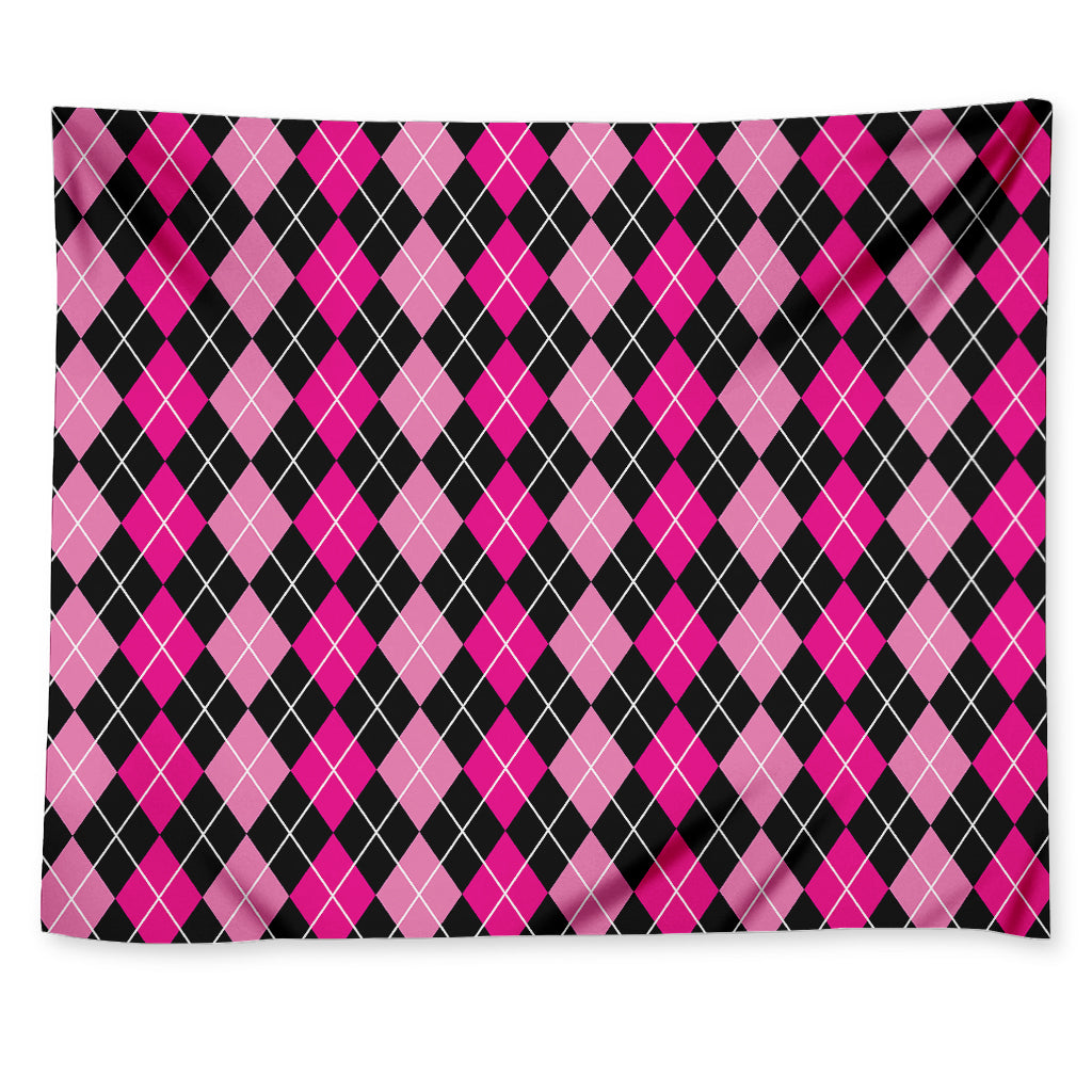 Deep Pink And Black Argyle Pattern Print Tapestry