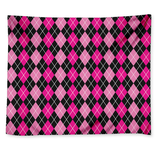 Deep Pink And Black Argyle Pattern Print Tapestry