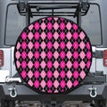 Deep Pink And Black Argyle Pattern Print Tire Cover