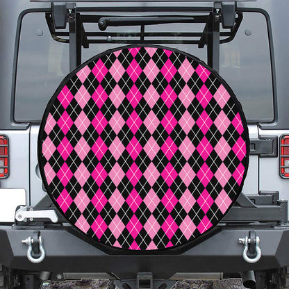 Deep Pink And Black Argyle Pattern Print Tire Cover