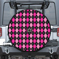 Deep Pink And Black Argyle Pattern Print Tire Cover With Camera Hole