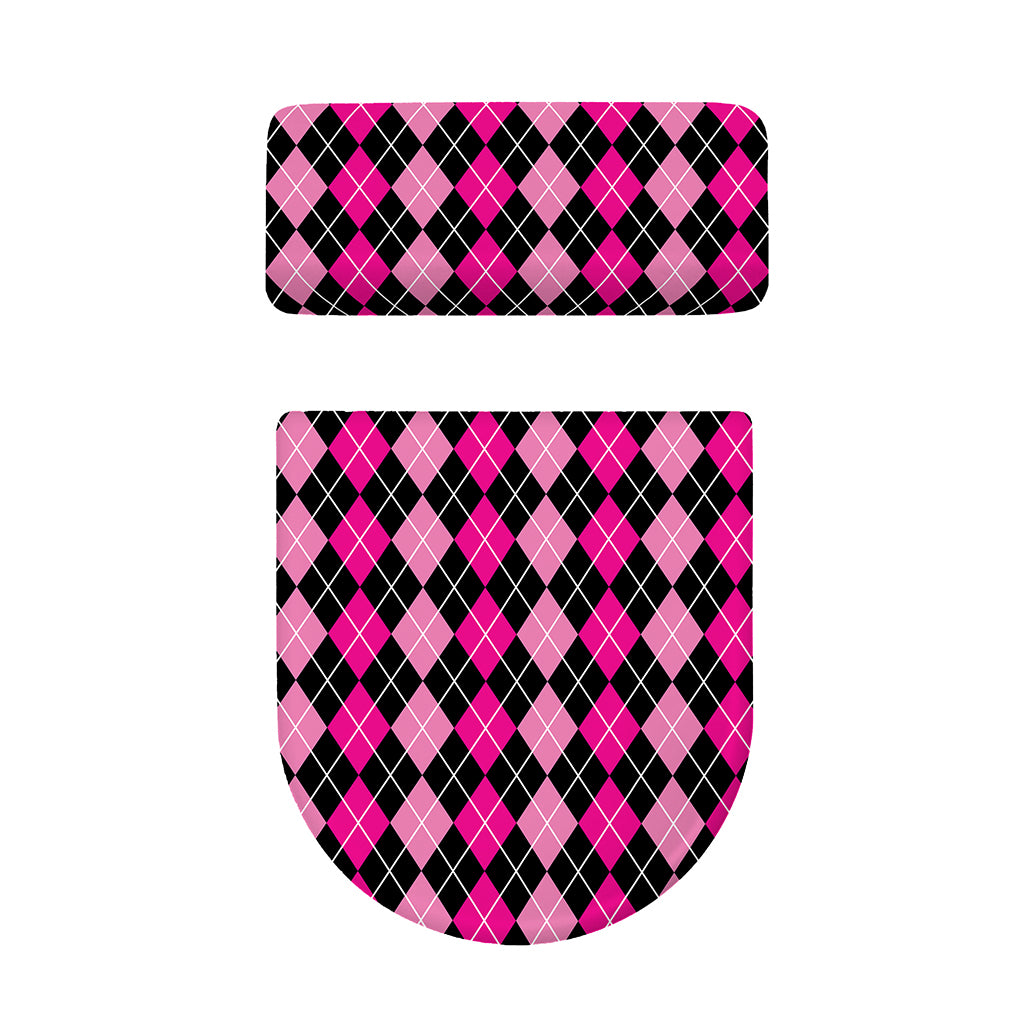 Deep Pink And Black Argyle Pattern Print Toilet Lid And Tank Cover Set