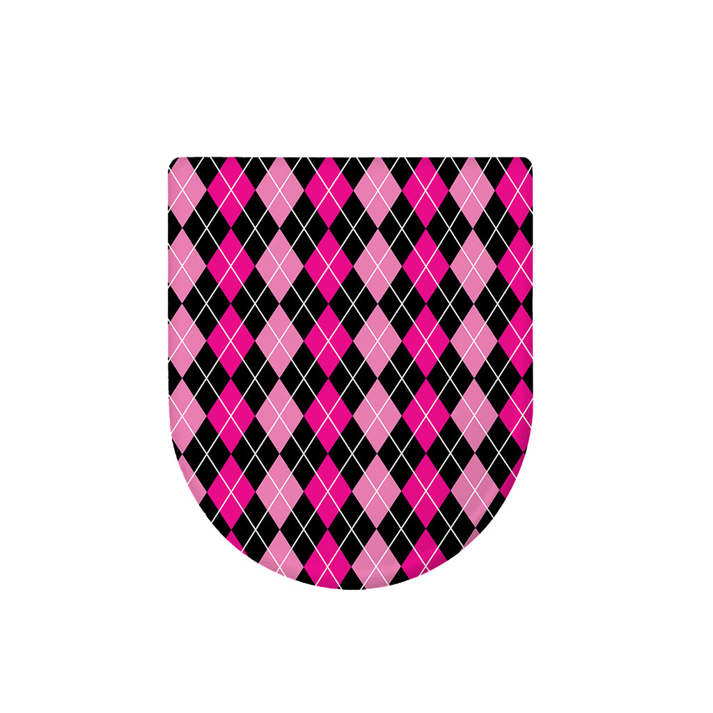Deep Pink And Black Argyle Pattern Print Toilet Lid Cover