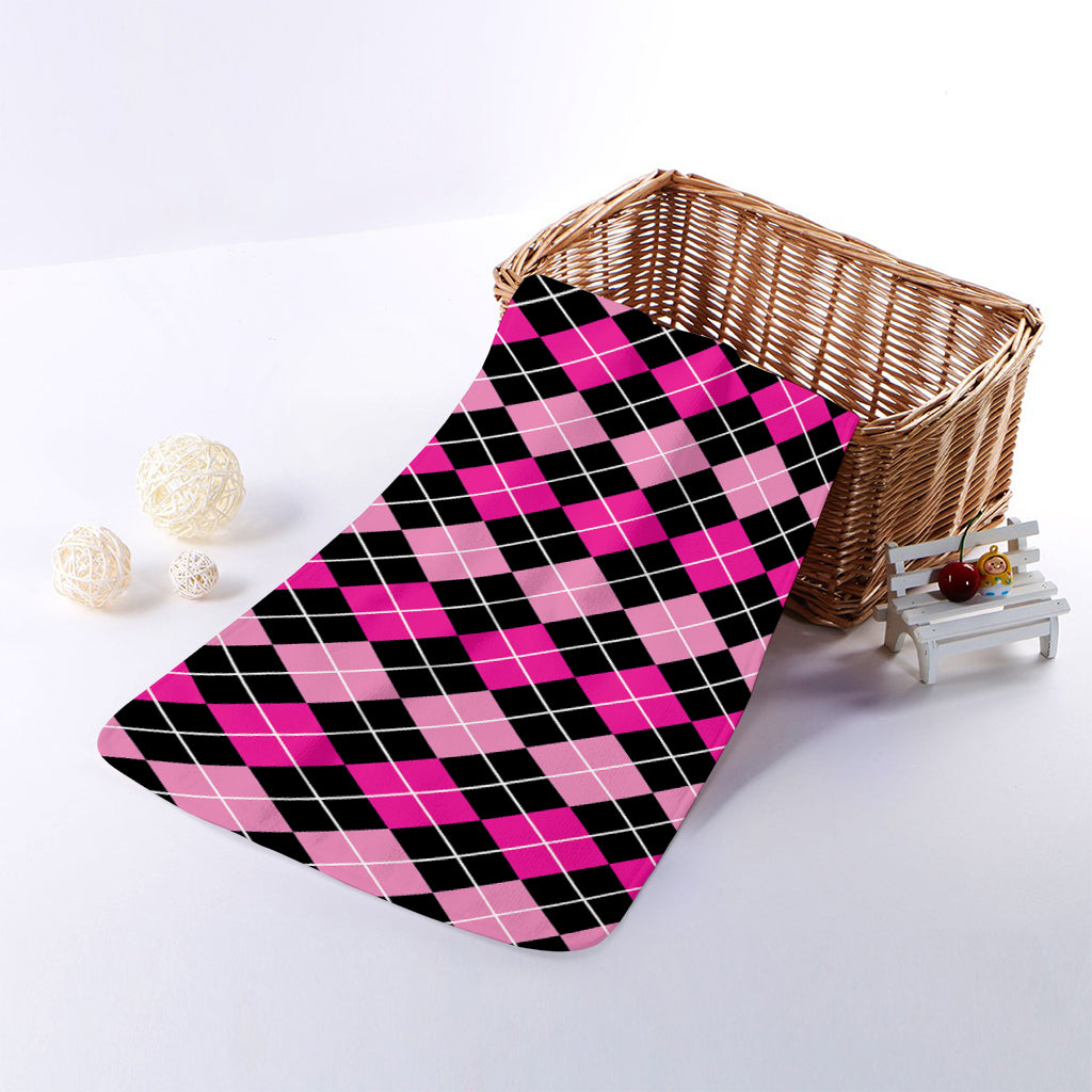 Deep Pink And Black Argyle Pattern Print Towel