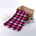 Deep Pink And Black Argyle Pattern Print Towel