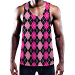 Deep Pink And Black Argyle Pattern Print Training Tank Top