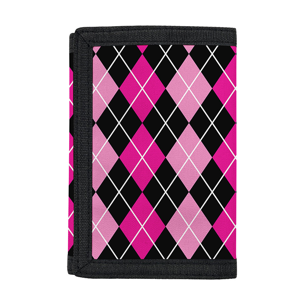 Deep Pink And Black Argyle Pattern Print Trifold Wallet