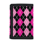 Deep Pink And Black Argyle Pattern Print Trifold Wallet