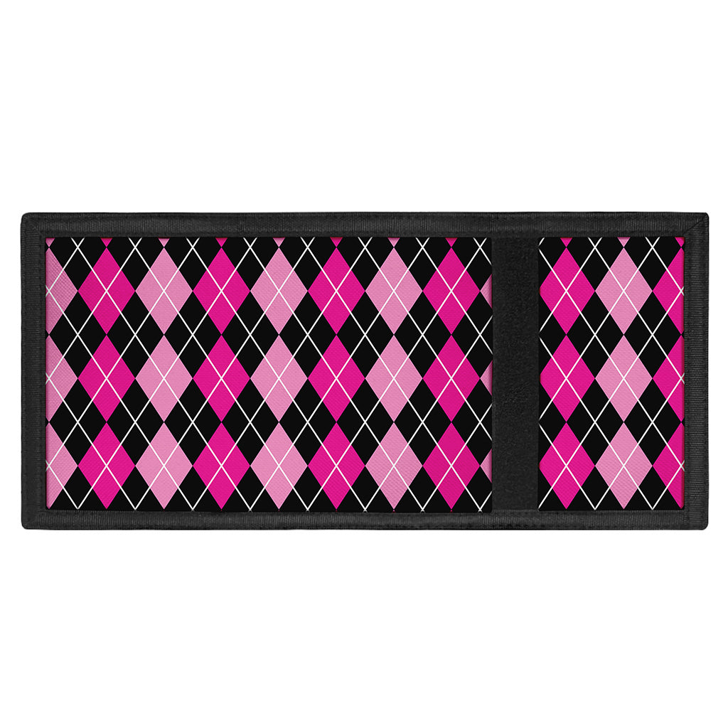 Deep Pink And Black Argyle Pattern Print Trifold Wallet