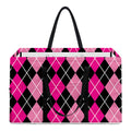 Deep Pink And Black Argyle Pattern Print Utility Tote Bag