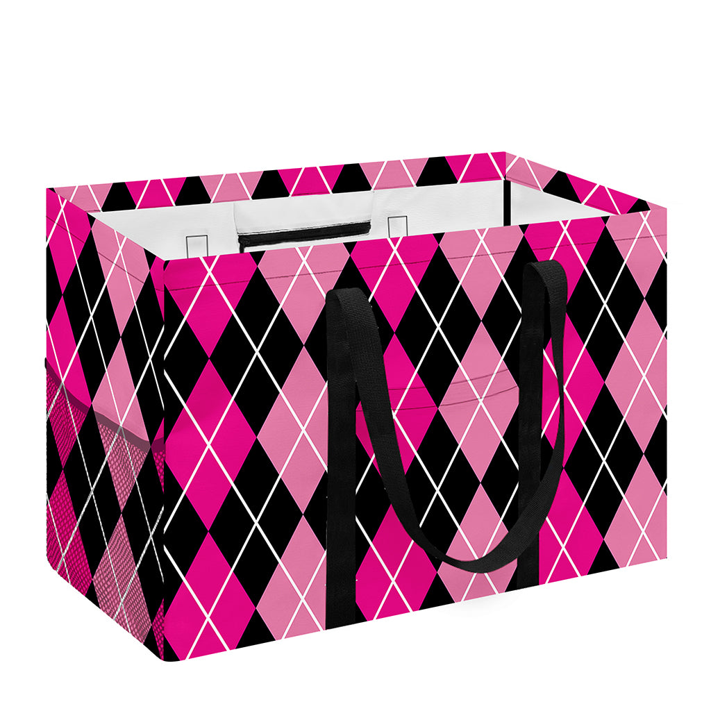 Deep Pink And Black Argyle Pattern Print Utility Tote Bag