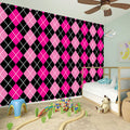Deep Pink And Black Argyle Pattern Print Wall Sticker