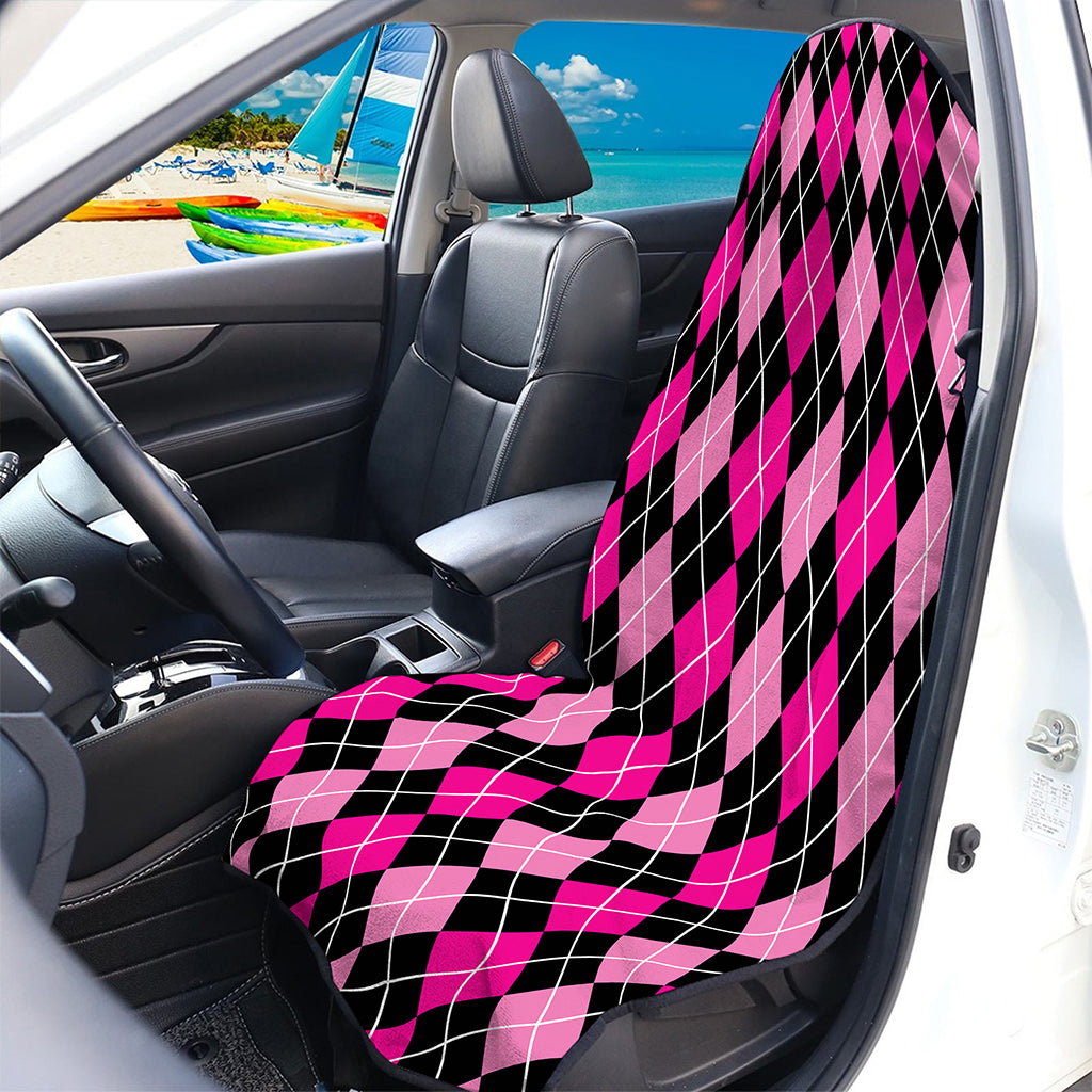 Deep Pink And Black Argyle Pattern Print Waterproof Car Seat Cover